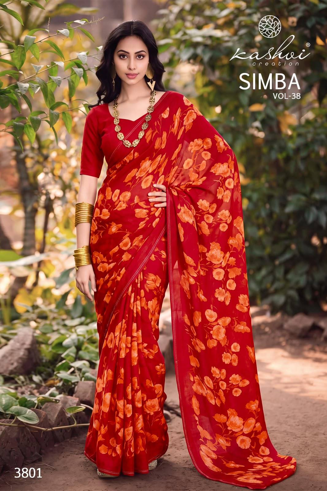 SIMBA VOL 38 By KASHVI CREATION 3801 To 3808 Series Indian Traditional Wear Georgette sarees At Wholesale Price